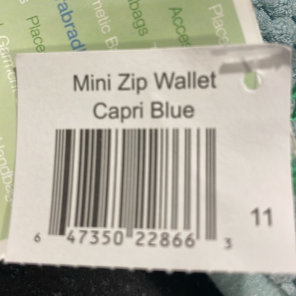 Vera Bradley Capri blue mini zip wallet with coin area. New with tags. - Picture 5 of 5